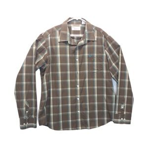 Penguin Shirt Mens Size 2XL Brown Plaid‎ Casual Button Up Long Sleeve